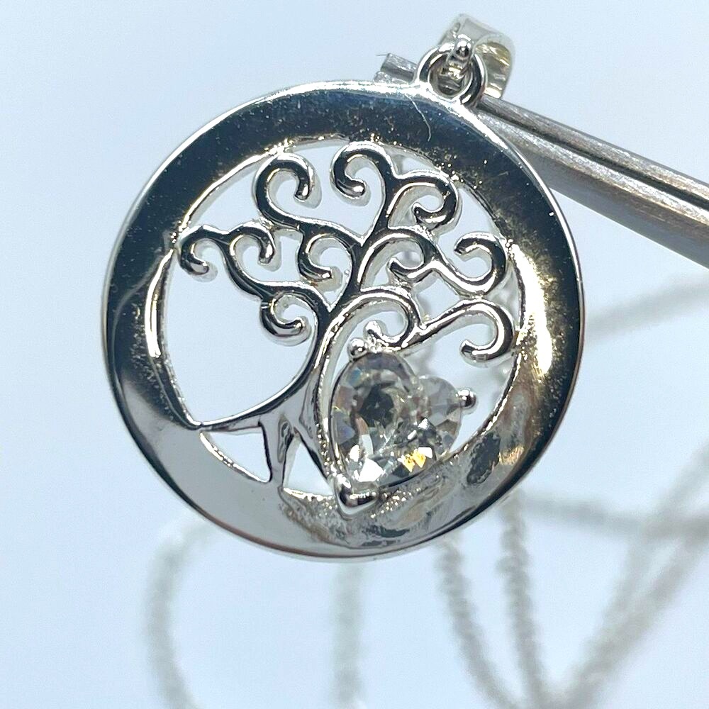 Vintage Silver Plated Made With Swarovski Crystal Tree of Life Pendant Necklace